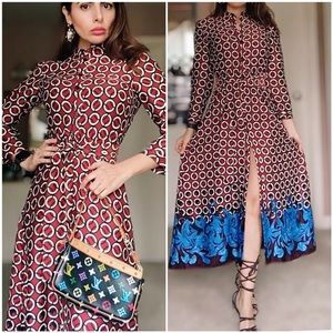 Zara AW18 Geometric Print MIDI Maxi Button Dress 8026/817 Size SMALL